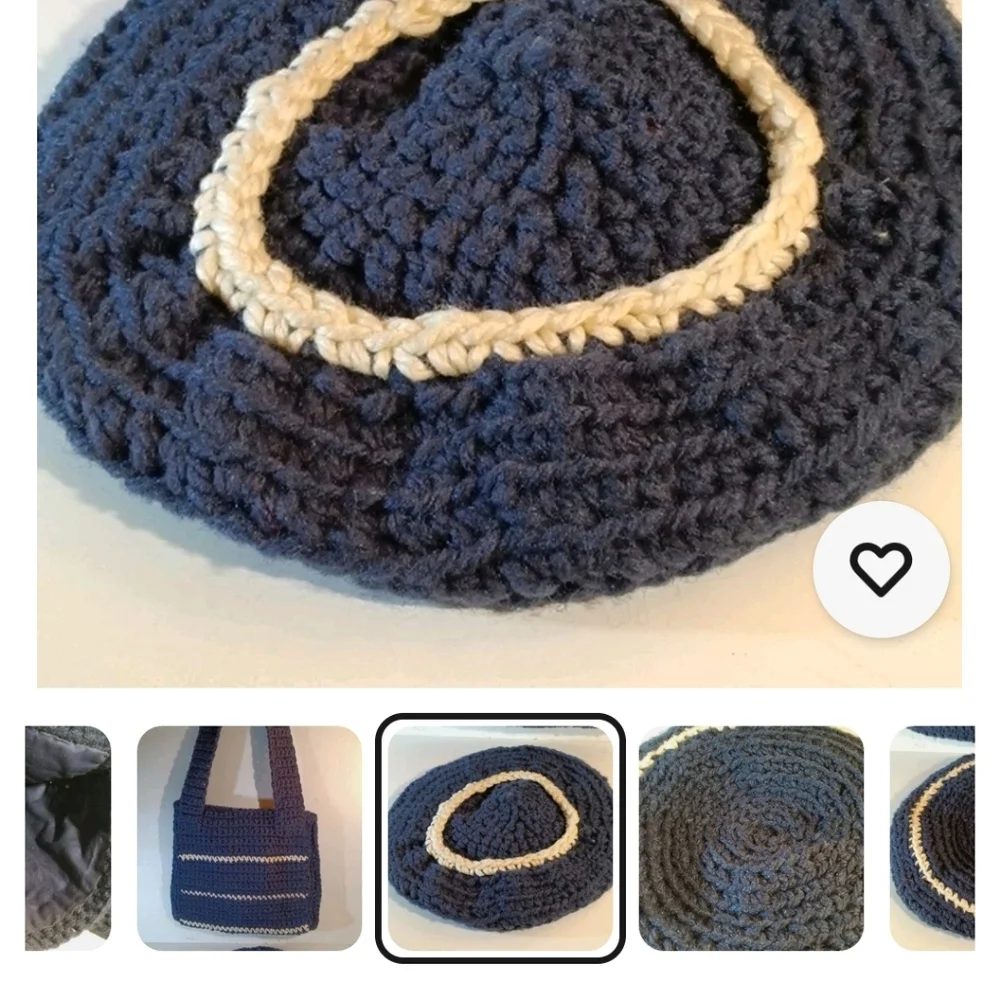 Blue and White Knit Beret with Matching Shoulder Bag